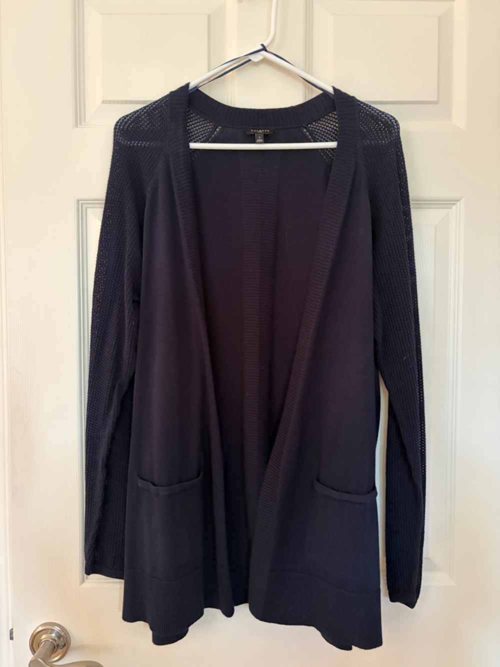 Talbots Navy Open-Front Lightweight Cardigan with Mesh Sleeves